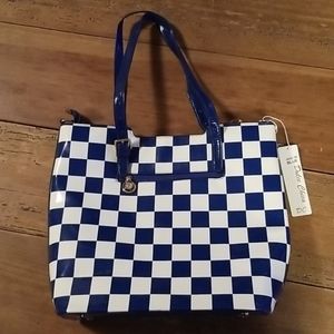 Checkered blue and white Dulce Chica purse
